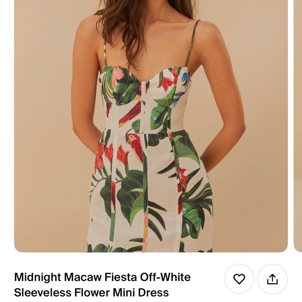 FARM Rio Midnight Macaw Fiesta Off-White Sleeveless Mini Dress